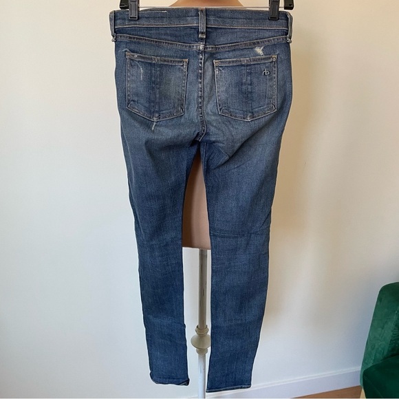 Rag & Bone Intermix Skinny Distressed Destroyed Low Rise Dark Wash Blue Jeans 25 - Picture 2 of 10